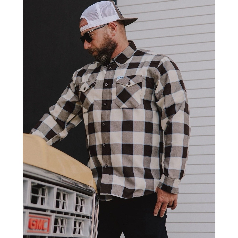 Dixxon Flannel Shirt The Barn Find Mens M Aqua‎ Blue & Brown Plaid Long Sleeve